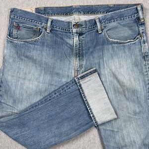 Polo Ralph Lauren Hampton Straight Red Line Selvedge Blue Denim Jeans Mens 40x32
